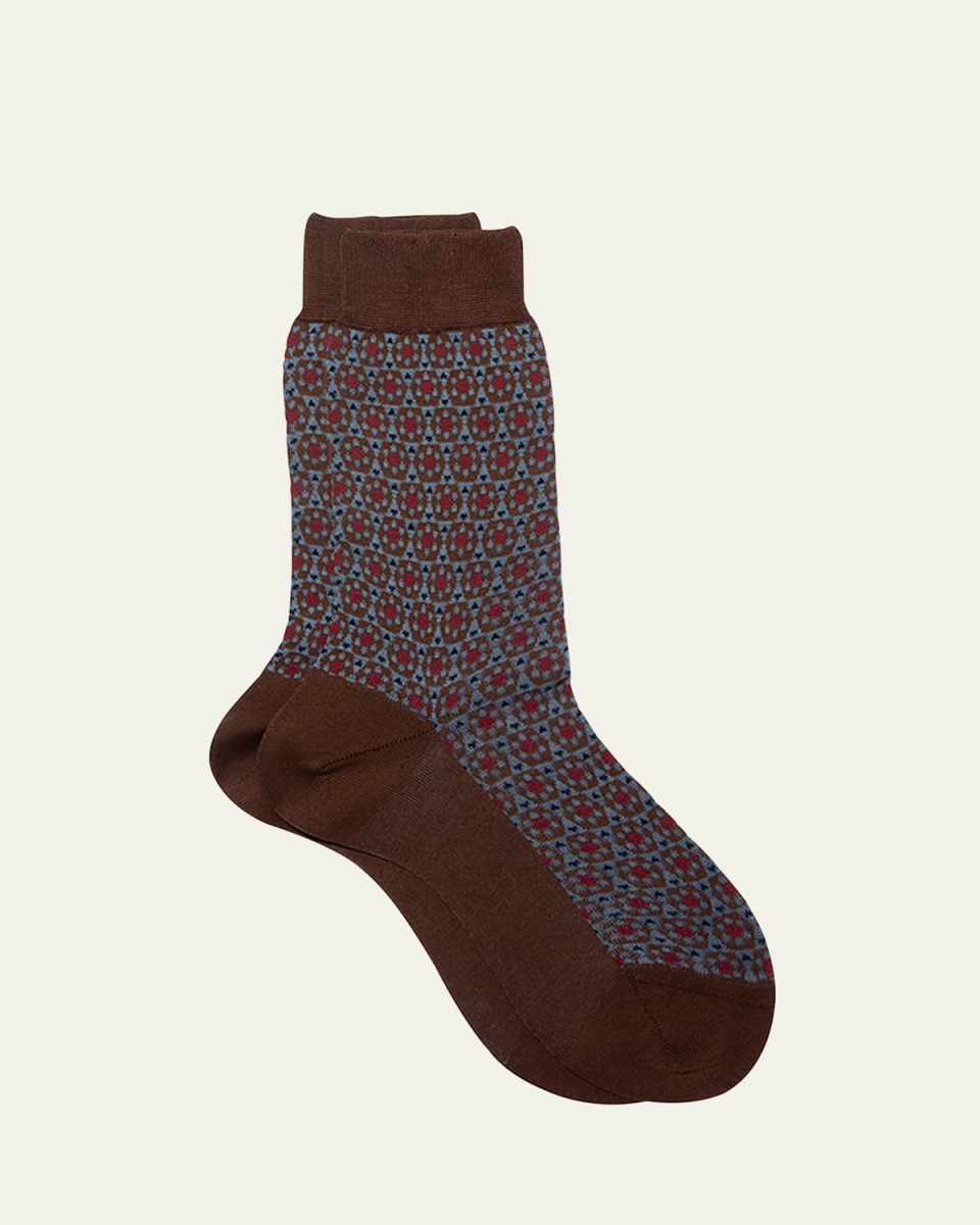 Geometric Intarsia Cotton Crew Socks